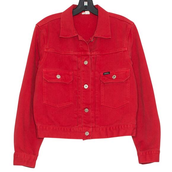 Guess Vintage Denim Jacket Trucker Y2K Coquette Cherry Americana Retro Medium - Picture 1 of 9